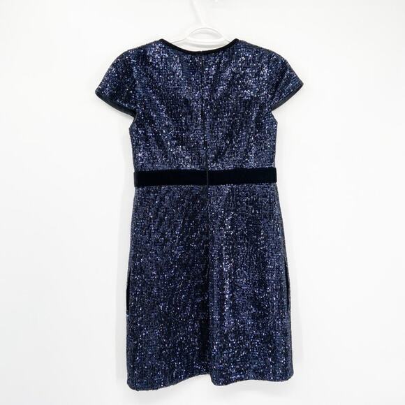 MAJE Ketsia Midnight Blue Sequined Tulle Dress Velvet Bow Small - Picture 5 of 7